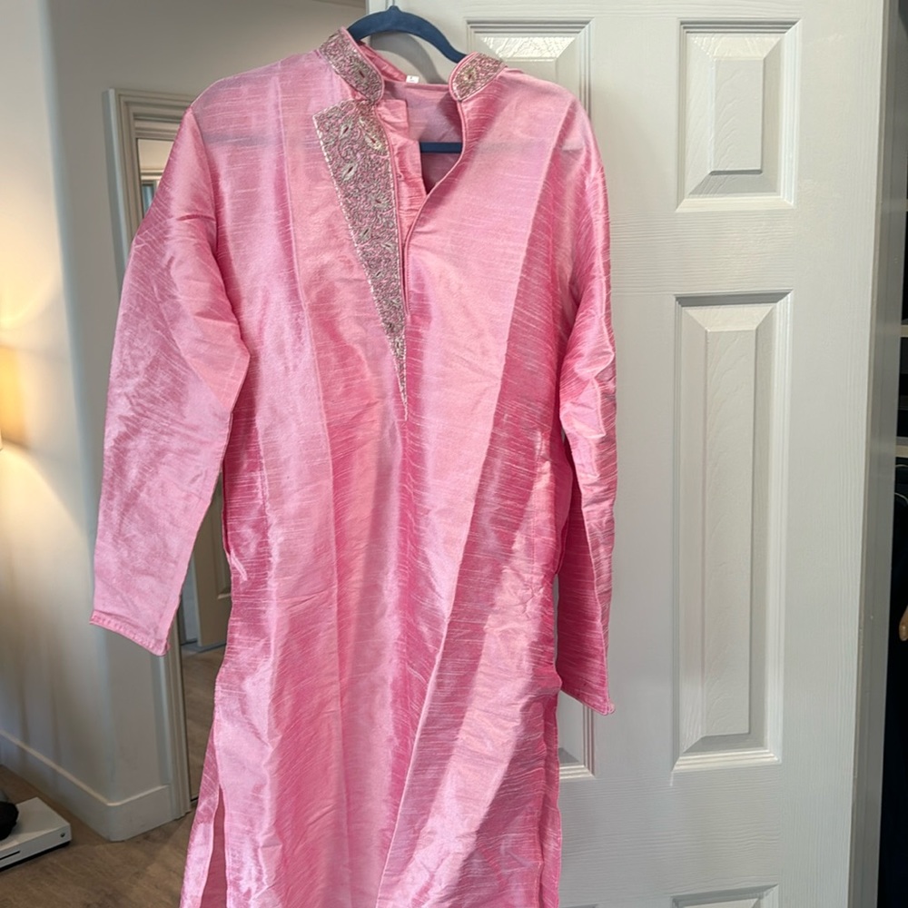 Indian Wedding Traditional Outfit with Pants in Pink and Gold